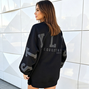 <span class=keywords><strong>Felpa</strong></span> <span class=keywords><strong>oversize</strong></span> da <span class=keywords><strong>donna</strong></span> con scollo a girocollo in pile di cotone nero <span class=keywords><strong>felpa</strong></span> con cappuccio felpe con cappuccio - Product Image 2