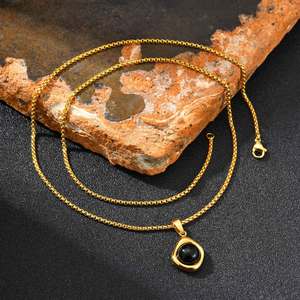 <span class=keywords><strong>Collana</strong></span> con Pendente in Pietra Naturale Occhio di Tigre e Agata, Acciaio Inossidabile Placcato Oro 18K, Gioielli alla Moda per <span class=keywords><strong>Uomo</strong></span> - Product Image 3
