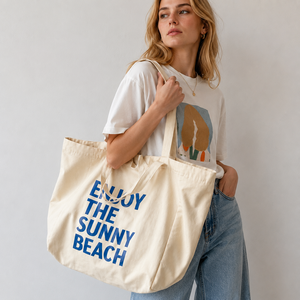 Sac fourre-tout en toile personnalisé, grande capacité, blanc, tendance, avec logo imprimé, version coréenne du style japonais. - Product Image 3