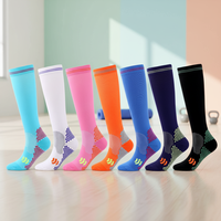 Chaussettes de compression en bambou pour l'automne, respirantes, tricotées, pour le sport, avec logo sur le bord et le bas, idéales pour la course à pied