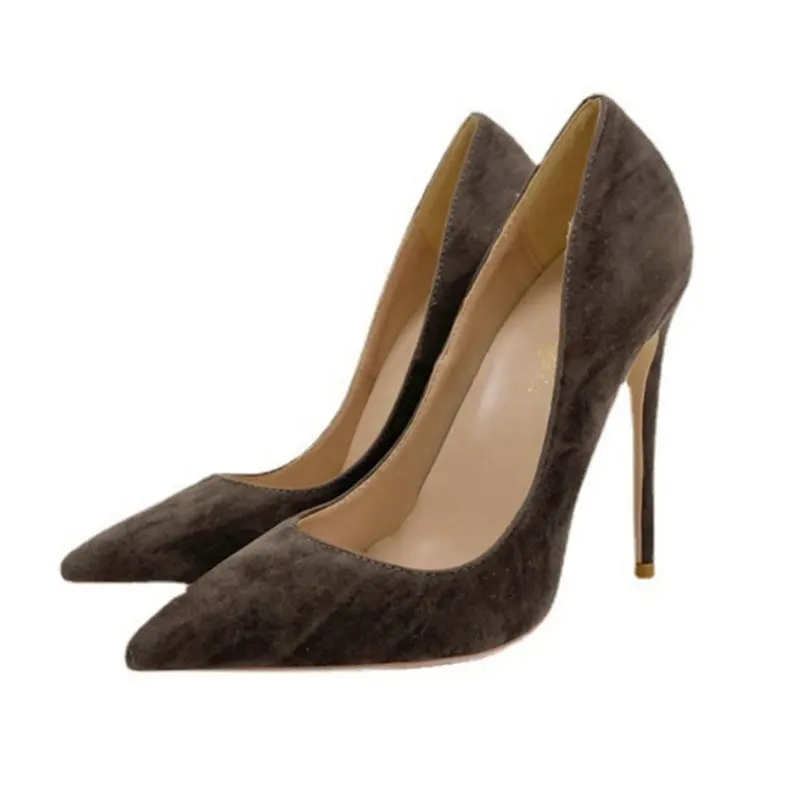 Gray velvet High Heel Shoes 12cm Stiletto Heels Bride Pumps Slip-on Pointed Toe Wedding Heels Custom 33-45 yards