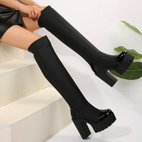 Vente en gros directe usine : Bottes pour femme à talon épais, bottes hautes, bottes à talons hauts, bottes stretch, bottes plateforme de créateur