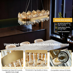 Lámpara de araña de cristal ovalada, dorada, E27, LED, colgante, para sala de estar, comedor, moderna, de lujo, para techo - Product Image 3