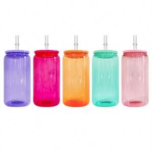 Boîte en plastique de 16oz de haut avec couvercle en Pp et paille Boîte en plastique de 16oz de couleur solide pour le transfert UV DTF - Product Image 4