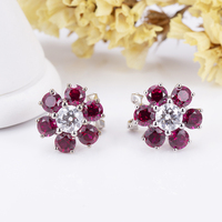MSE-627 18K Weißgold Labor-Gezüchteter Diamant Labor-Erzeugter Rubin Blumen-Ohrstecker Damen Feiner Schmuck Ohrringe