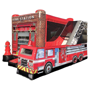 Estación de Bomberos inflable, camión de bomberos, casa hinchable con Resbaladilla, hinchable con soplador - Product Image 1