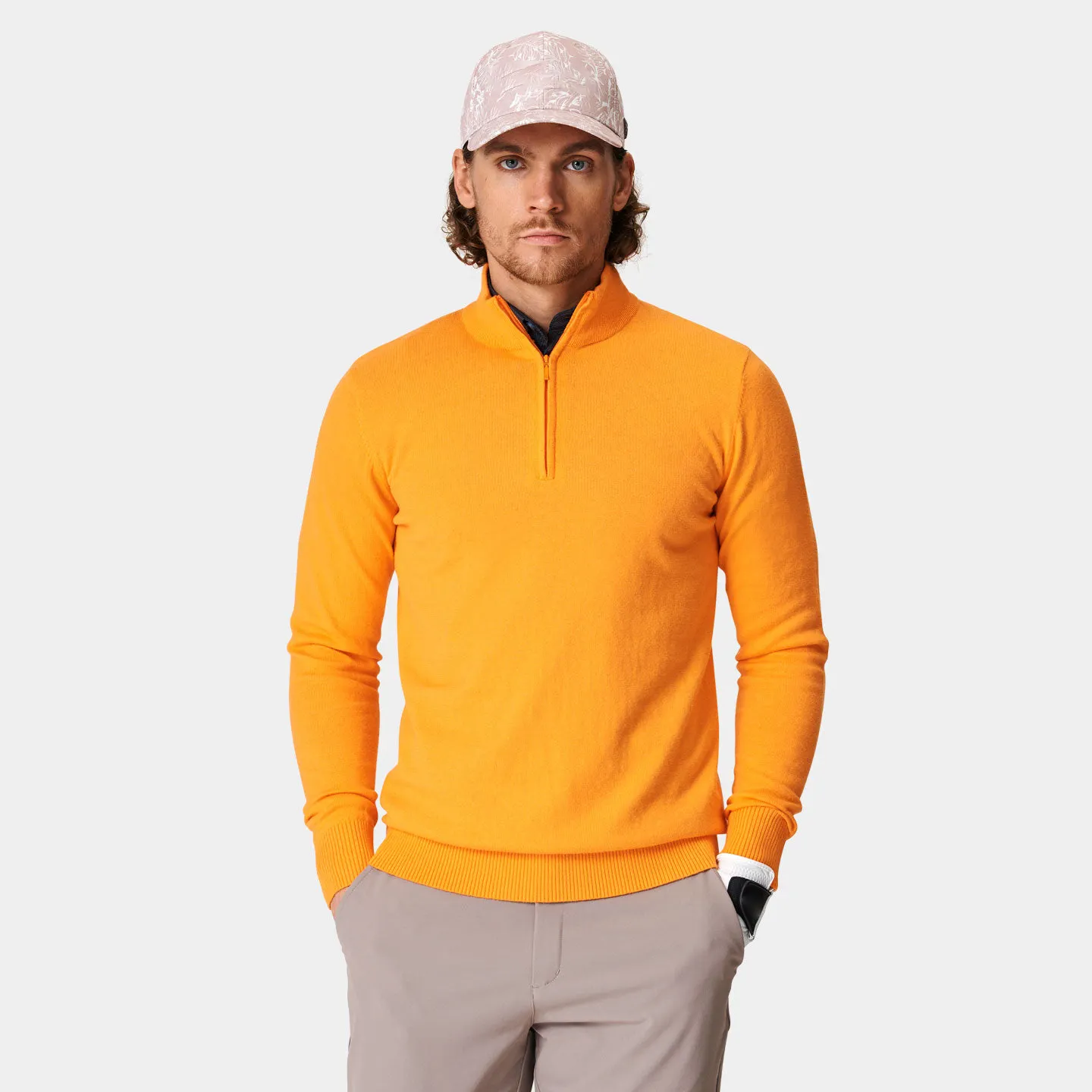 Customized logo high quality orange sport workout long sleeve pullover mens quick dry 1/4 zip golf sweater