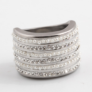 Women's <b>Titanium</b> Steel <b>Ring</b> With Diamond And Pearl Inlay Geometric Design Party Jewelry - Product Image 3