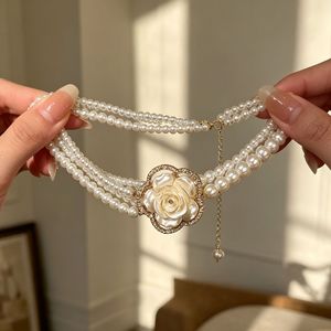 Multi Layered Camellia Pearl Necklace White AAA Grade Flower Design Women's Clavicle Chain Everyday Wear - Product Image 4
