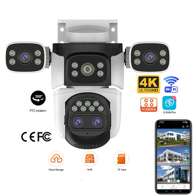 Newly Released Four-Lens Panoramic Camera Cctv Wifi Camera Wireless 4K HD Color Night Ptz 360-Degree Ip Security Camera