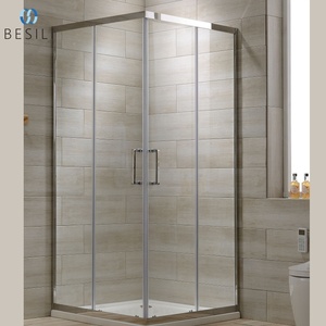 Paroi de <span class=keywords><strong>douche</strong></span> moderne en verre avec cadre noir, cloison de salle de bain fixe, cabine de <span class=keywords><strong>douche</strong></span> en verre trempé dépoli pour hôtel - Product Image 6
