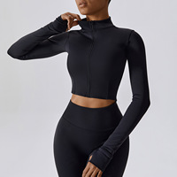 Veste de yoga à manches longues zippée pour filles Impression à séchage rapide respirante et légère pour la course en plein air Sports Fitness Wear