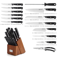 Ensemble de couteaux de chef de haute qualité KEEMAKE, 15 pièces, acier allemand à haute teneur en carbone 1.4116, manche en ABS avec support en ABS, couteaux de cuisine