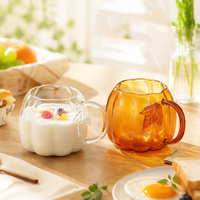 Mug en verre créatif en forme de citrouille avec poignée en forme de feuille, tasse à eau en verre borosilicate transparent, tasse à café et à lait