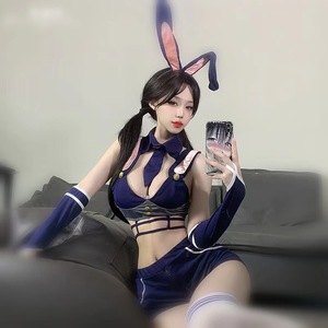 Costume d'Inspecteur Lapin Bleu Marine en Polyester pour Femme – Tenue de Jeu d'Été 2024 – Ensemble de Jeu de Rôle - Product Image 1