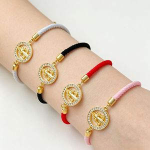 Pulseras Ajustables <span class=keywords><strong>de</strong></span> Cuerda Trenzada Clásica con Incrustaciones <span class=keywords><strong>de</strong></span> Circonio, Bañadas en Oro <span class=keywords><strong>de</strong></span> 18K, con Árbol <span class=keywords><strong>de</strong></span> <span class=keywords><strong>la</strong></span> <span class=keywords><strong>Vida</strong></span> y Jesús - Product Image 1