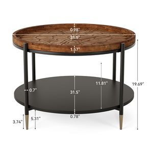 Tavolino da Caffè Rotondo in Legno Massello da 31,5 Pollici, Tavolo Centrale Boho con Struttura in Metallo e Motivo Floreale Intagliato a Mano - Product Image 6