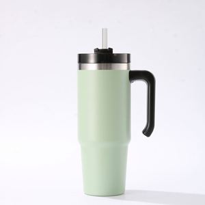Mug de voyage isotherme sous vide 20oz 30oz avec poignée, couvercle en acier inoxydable et paille antidérapante, pour boissons chaudes et froides - Product Image 2