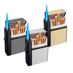 Focus — boîte à cigarettes bleu à flammes bleues, <span class=keywords><strong>Cigarette</strong></span> en métal <span class=keywords><strong>personnalisable</strong></span>, capacité de 20 pièces, avec briquet - Product Image 4