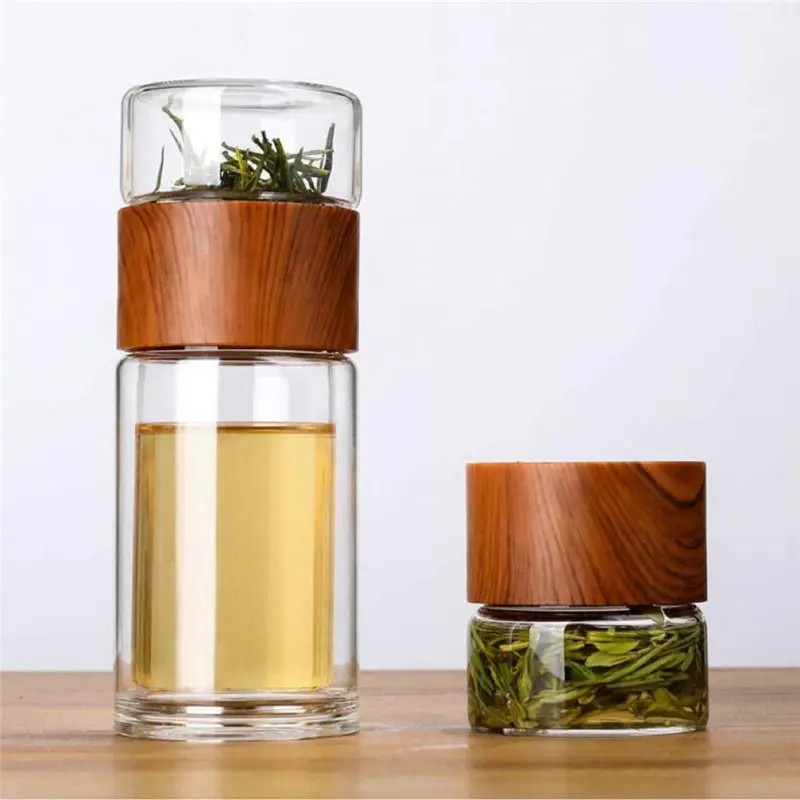 Bouteille de séparation d'eau en verre, avec passoire à thé, anti-fuite, gobelet à thé avec couleur en bois, pour bureau, 260ml, vente en gros