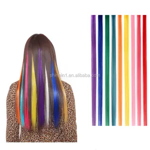 Hot Highlight Long Straight Colored Hair Extensions Pure Color Clip In One Piece Strips Synthetic Hair Extension