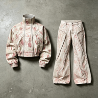 Ensemble veste et pantalon en twill pour homme, style streetwear, impression personnalisée du logo, fermeture éclair, col montant, coupe-vent pour le printemps et l'automne