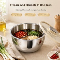 Bol à salade multi-tailles durable et personnalisé pour la cuisine, en acier inoxydable 201 avec couvercle en verre