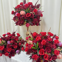 Hotsale 50Cm 60Cm 70Cm 80Cm Rangkaian Bunga Mawar Besar untuk Dekorasi Meja Pernikahan, Bunga Sutra Artifisial Warna Burgundy