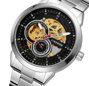 DFG19 T WINNERS <b>Men</b> Large Dial Face <b>Mechanical</b> Pointers <b>Watch</b> with Leather Bands - Product Image 5