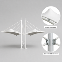 Structure de carport à membrane, type aile de papillon, avec mât central et câbles radiaux, abri de stationnement, imperméable, résistant aux UV, conception personnalisée