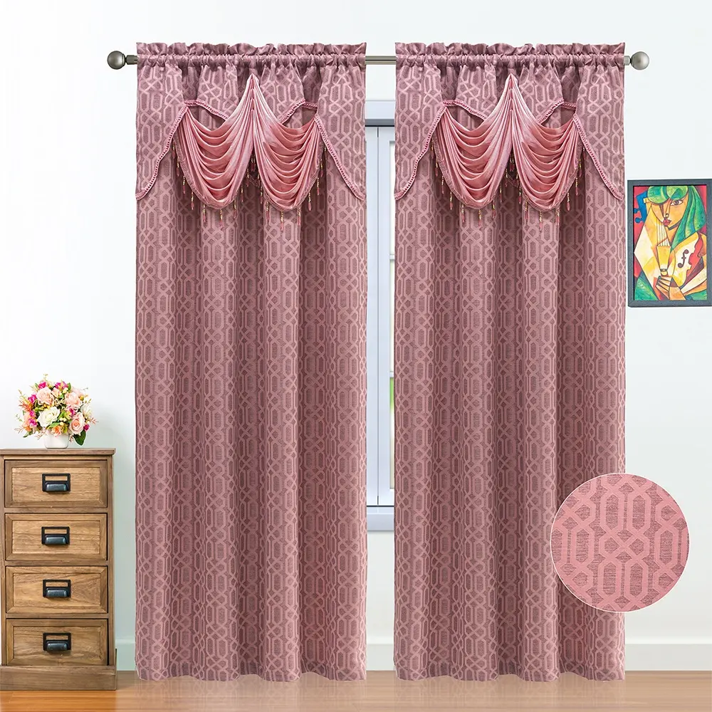 2023 Atacado sala de estar pronta estilo americano de luxo hotel jacquard valance cortina design cortina barata casa para janelas