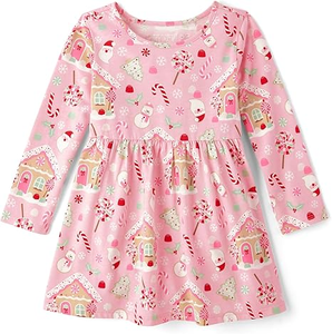 Vestito a Maniche Lunghe per Bambina in Morbido Bambù, Stampa Personalizzata Premium, Collo Rotondo, Linea ad A, Casual, per Feste Natalizie - Product Image 4