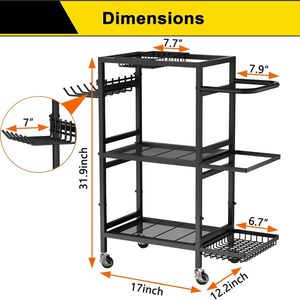 Multipurpose Portable <b>Storage</b> <b>Cart</b> 3 Tiers Black Rolling Rack For Bedroom Living Room Fitness Equipment Organization - Product Image 2