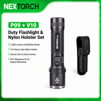 NEXTORCH P09 Senter Taktis Putih dengan Sarung Nilon V10 2000lm 365nm UV Merah Biru Strobo IP67 Senter LED Kit EDC