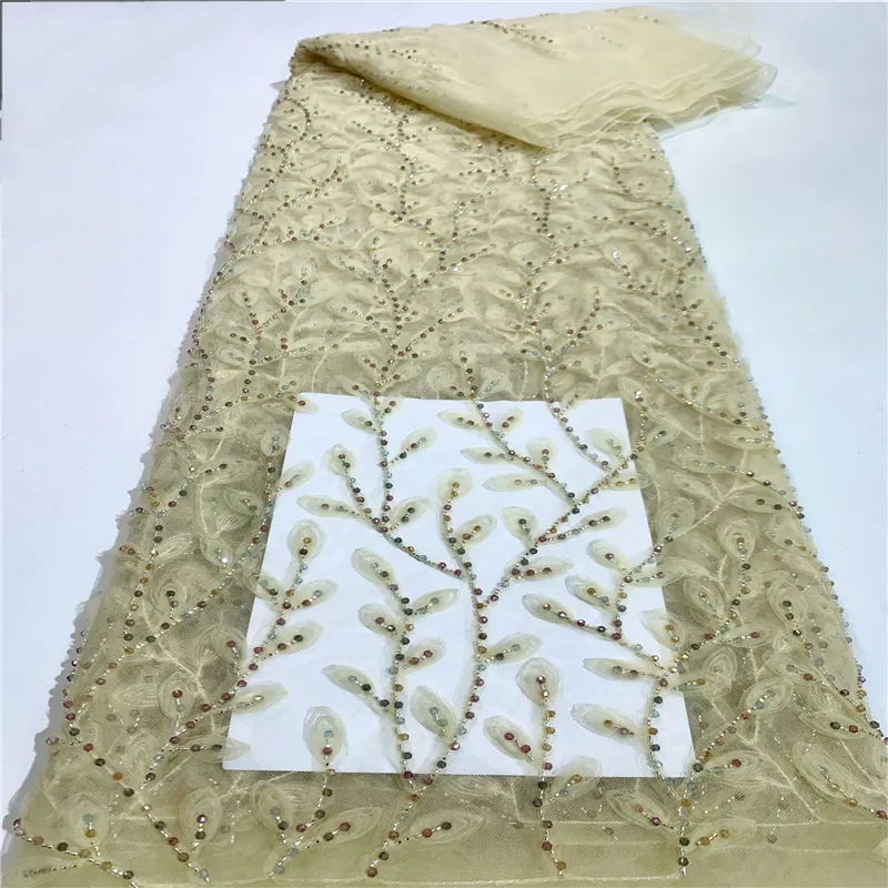Tissu de robe de mariée européenne et américaine de très haute qualité 5 mètres de perles et de paillettes