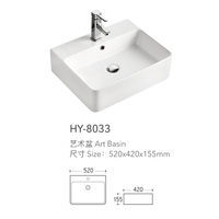 Lavabo rectangulaire HANYU à poser, en céramique durable, facile à nettoyer, pour salle de bain, idéal pour hôtels et maisons
