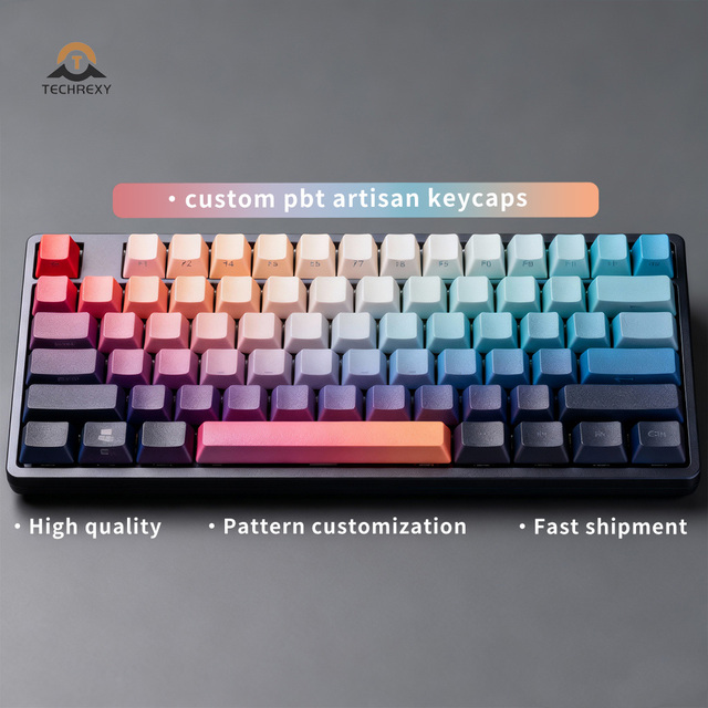 TECHREXY Fast Delivery Custom PBT 75% Ceramic Resin Transparent Jelly Artisan Set Low Profile Cartoon Anime Multi-Color Keycaps