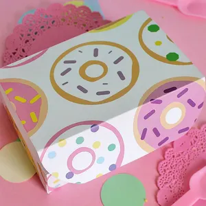 Caixa de embalagem para donuts Mochi rosa, caixa de papelão personalizável para 12 donuts com logotipo