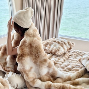 Manta de piel de conejo gruesa de lujo para camas de <span class=keywords><strong>invierno</strong></span>, funda de sofá de oficina para siesta de terciopelo Coral - Product Image 4