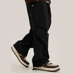 Toptan erkek rahat düz pantolon Streetwear gevşek Fit cepler Hip Hop 6 cep özel kargo pantolon