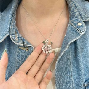Dylam <b>Top</b> End Rhodium Plated Flower Shape CZ Pendant Necklaces for Women Setting with Clear Pink 5A Cubic Zirconia - Product Image 4