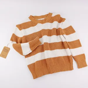 Pinuotu Baby Knitted Sweater Striped Toddler Crewneck Chunky Jumpers Baby Knit Unisex Clothing Kids Stripe Pullover Sweater