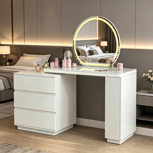 Nuevo tocador de lujo francés con superficie de mármol blanco, espejo con luz LED, varios cajones acanalados, extensible, para dormitorio. - Product Image 3