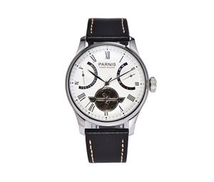 <span class=keywords><strong>Parnis</strong></span>-Reloj mecánico automático para hombre, esqueleto de 43mm, caja plateada, correa de cuero de 22mm, reserva de energía, Tourbillon, esfera analógica - Product Image 1