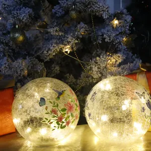 2024新製品クリスマス、イースター、新年のための人気のルミナスライトガラスクラックボールハンドメイドガラスボールデコレーション