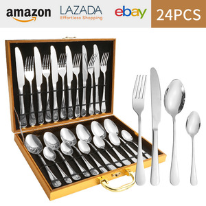 Juego de cubiertos de acero inoxidable de 24 piezas, cuchillo, tenedor y cuchara dorados, cuatro piezas principales, juego de caja de regalo transfronterizo - Product Image 3