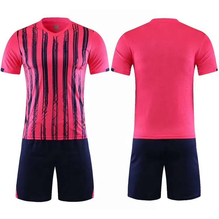 Custom new model soccer set pink stripes football shirt jerseys soccer 2020 team shirts football shirts and short