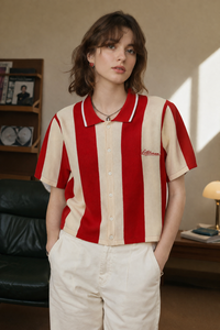 Cardigan en tricot rétro Y2K, style streetwear, avec broderie personnalisée, logo en lettres, tricot rayé bicolore pour femmes, tenue quotidienne OOTD - Product Image 3