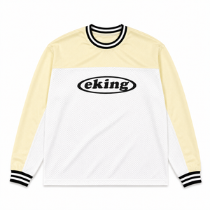 Maillot de football rétro INS <span class=keywords><strong>jaune</strong></span> crème streetwear, t-shirt de haute qualité avec impression personnalisée, maillot de football à manches longues en maille respirante - Product Image 1