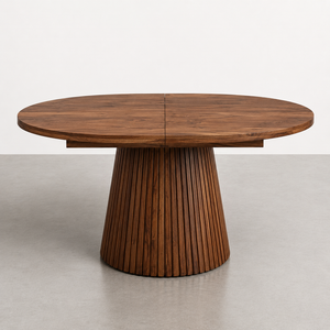 Table à manger extensible ronde en bois de manguier 4 places avec base sur piétement, style rustique moderne, garantie 3 ans - Product Image 5